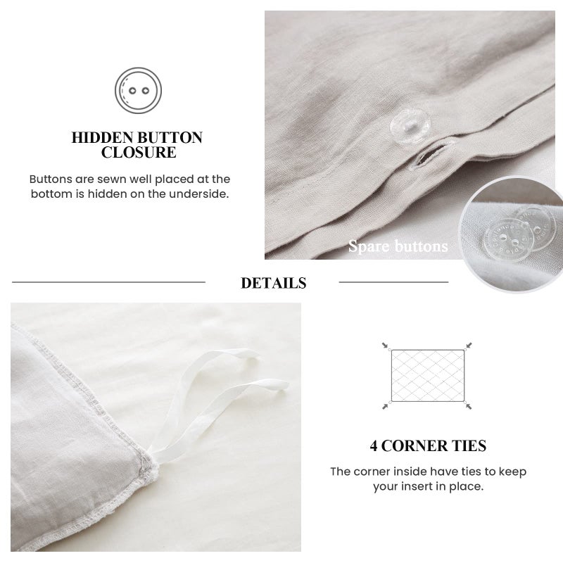 Simple&Opulence 100% Linen Duvet Cover Set (104"x92") Floral Flax King Size, Shabby Chic Ruffle Edge Lace Insert Decoration, 3 Pcs Farmhouse Bedding-1 Comforter Cover 2 Pillow Shams, Floral Grey - Image 4